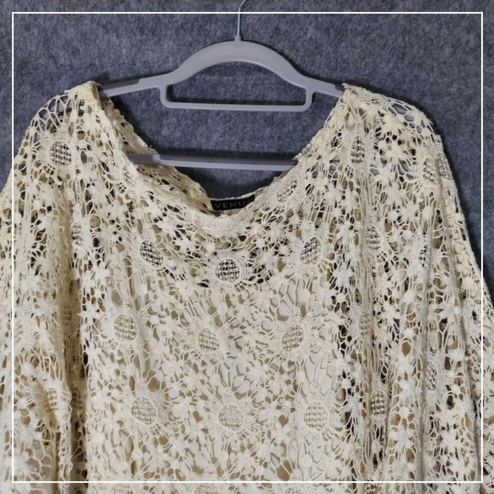 Venus Dress M Floral Crochet Kimono Sleeve Cream Festival Boho Romantic Coastal - Picture 2 of 10